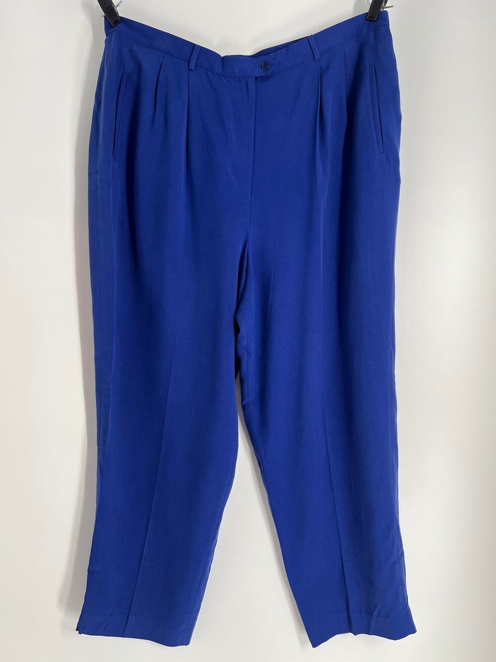 Lauren Ralph Lauren 100% Silk Trouser Pants Womens 22W Bermuda Blue Pleated NEW